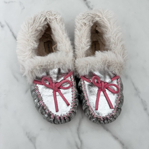 J crew Girls' metallic lodge moccasins sleepers in metallic silver pink size 2 - Picture 2 of 9